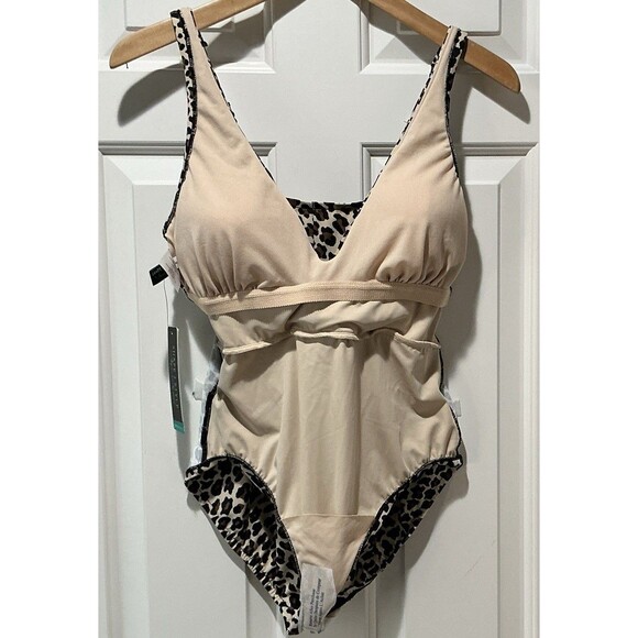 NEW Ruched Shaping Swimsuit Adjustable Padded UPF 50 Animal Print Size 10 - Picture 7 of 10